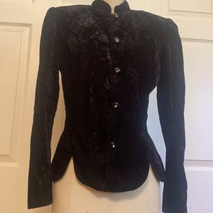 80s Tailored Black Velvet Floral Pattern Coat